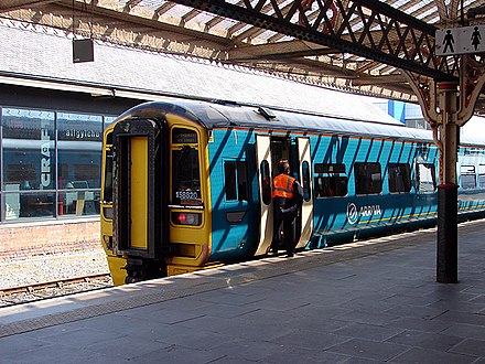 An Arriva Trains Wales service awaiting departure from Aberystwyth