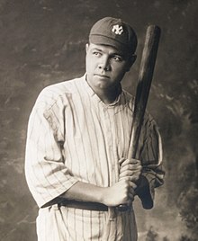 Babe Ruth was the American League runs scored leader a record seven times. Babe Ruth (cropped).jpg