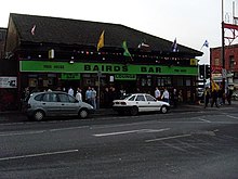 several Celtic themed pubs are located in the streets around The Barras market east of Glasgow city centre Baird's Bar, Gallowgate - geograph.org.uk - 663604.jpg