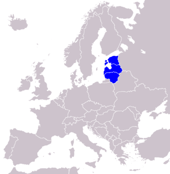 Grafikkarte von Europa mit den blau markierten Staaten Estland, Lettland und Litauen.