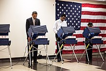 President Obama casts his ballot at the Martin Luther King Jr. Community Center in Chicago. Barack Obama votes in the 2012 election.jpg