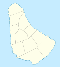 Mapa konturowa Barbadosu, po lewej znajduje się punkt z opisem „Holetown”