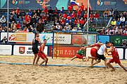 Deutsch: Beachhandball Europameisterschaften 2019 (Beach handball Euro); Tag 6: 7. Juli 2019 – Spiel um Platz Drei, Männer, Ungarn-Russland 2:0 (26:20, 23:22) English: Beach handball Euro; Day 6: 7 July 2019 – Men's Bronze Medal Match – Hungary-Russia 2:0 (26:20, 23:22)