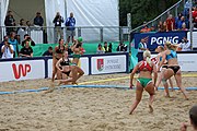 Deutsch: Beachhandball Europameisterschaften 2019 (Beach handball Euro); Tag 6: 7. Juli 2019 – Frauenfinale, Dänemark-Ungarn 2:0 (18:12, 23:22) English: Beach handball Euro; Day 6: 7 July 2019 – Women's Final – Denmark-Hungary 2:0 (18:12, 23:22)