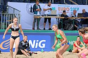 Deutsch: Beachhandball Europameisterschaften 2019 (Beach handball Euro); Tag 2: 3. Juli 2019 – Frauen, Vorrunde Gruppe D, Ukraine-Deutschland 2:0 (23:22, 32:24) English: Beach handball Euro; Day 2: 3 July 2019 – Women Preliminary Round Group D – Ukraine-Germany 2:0 (23:22, 32:24)