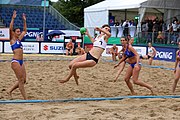 Deutsch: Beachhandball Europameisterschaften 2019 (Beach handball Euro); Tag 5: 6. Juli 2019 – Frauen, Halbfinale, Ungarn-Niederlande 2:0 (19:16, 15:12) English: Beach handball Euro; Day 5: 6 July 2019 – Semifinal Women – Hungary-Netherlands 2:0 (19:16, 15:12)