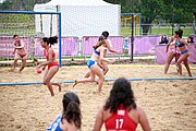 Deutsch: Beachhandball bei den Olympischen Jugendspielen 2018; Tag 6, 11. Oktober 2018; Mädchen, Platzierungssspiel Ränge 11-12 – Amerikanisch Samoa-Mauritius 2:1 English: Beach handball at the 2018 Summer Youth Olympics at 11 October 2018 – Girls Placement Match 11-12 – American Samoa-Mauritius 2:1