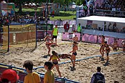 Deutsch: Beachhandball bei den Olympischen Jugendspielen 2018; Tag 3, 10. Oktober 2018; Mädchen, Vorrunde, Gruppe B - Niederlande-Argentinien 2:0 English: Beach handball at the 2018 Summer Youth Olympics at 10 October 2018 – Girls Preliminary Round Group B‎ – Netherlands-Argentina 2:0