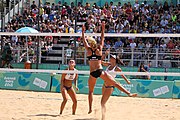 Deutsch: Beachvolleyball bei den Olympischen Jugendspielen 2018; Tag 11, 17. Oktober 2018; Jungen, Spiel um Platz 3 – USA (Devon Newberry/Lindsey Sparks)-Norwegen (Emilie Olimstad/Frida Berntsen) 1:2 (21–1/13–21/9–15) English: Beach volleyball at the 2018 Summer Youth Olympics at 17 October 2018 – Bronze Medal Match – USA (Devon Newberry/Lindsey Sparks)-Norway (Emilie Olimstad/Frida Berntsen) 1:2 (21–1/13–21/9–15)