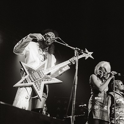 Bootsy Collins performing in 1996 with a star-shaped bass