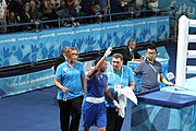 Deutsch: Boxen bei den Olympischen Jugendspielen 2018 Tag 12, 18. Oktober 2018 - Kampf um die Bronzemedaille im Fliegengewicht Mädchen – Timur Merjanow (Usbekistan, rot) schlägt Youssef Ali Karar Ali (Ägypten, blau) 5-0; Ringrichter ist Antonín Gaspar (Tschechien). English: Boxing at the 2018 Summer Youth Olympics on 18 October 2018 – Boy's heavyweight Bronze Medal Bout - Timur Merjanov (Uzbekistan, red) beats Youssef Ali Karar Ali (Egypt, blue) 5-0; Referee is Antonín Gaspar (Czech Republic). Español: Boxeo en los Juegos Olímpicos Juveniles de Verano de 2018 en 18 de octubre de 2018 - Medalla de bronce de peso pesado del muchacho: Timur Merjanov (Uzbekistán, roja) le gana a Youssef Ali Karar Ali (Egipto, azul) 5-0; El árbitro es Antonín Gaspar (Republica checa).