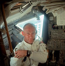 Buzz Aldrin in the Lunar Module during Apollo 11 LM checkout (48322616012).jpg