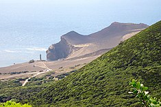 The Capelinhos volcano, at the western tip of Capelo: the last terrestrial eruption in the Azores occurred in 1957-58 from this cone