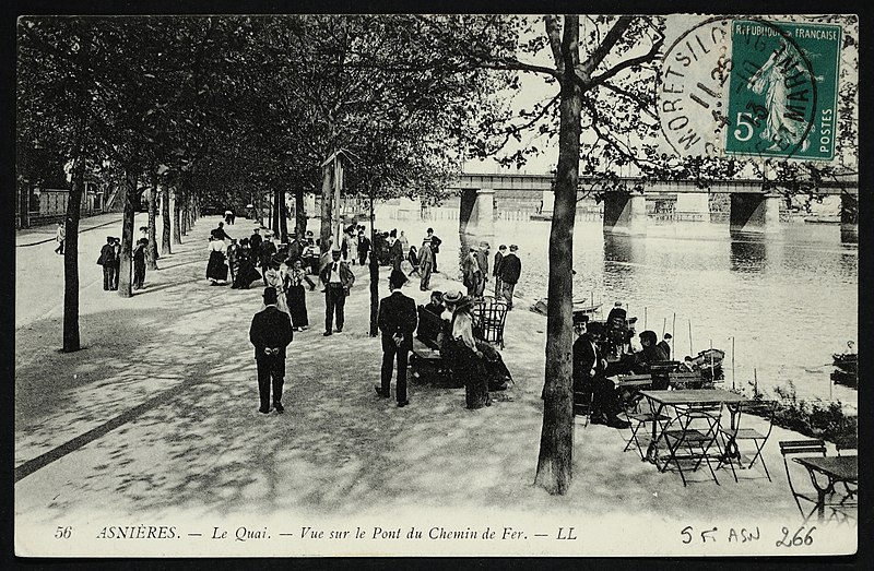 File:Carte postale - Asnières-sur-Seine - Le Quai - Vue sur le Pont du Chemin de Fer - 9FI-ASN 266.jpg