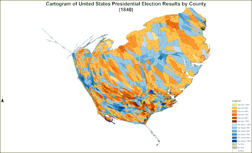 CartogramPresidentialCounty1840Colorbrewer.gif