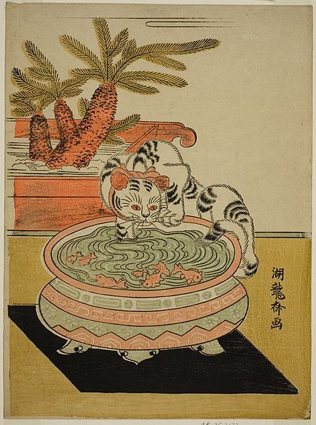 Cat and fishbowl, after Isoda Koryusai. Original c. 1775.