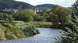 Gezicht van over de Regen op Chammünster