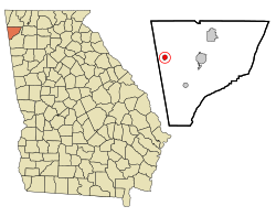 Location in Chattooga County and the state of جارجیا (امریکی ریاست)