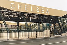 The main entrance to the lowered Chelsea railway station platforms.