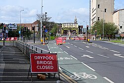 The eastern approach to Drypool Bridge from Clarence Street in Kingston upon Hull, which has closed to vehicle access as a result of serious structural defects being discovered.