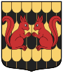 Arany-fekete pikkelyes alapon két vörös mókus