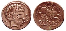 Coins of Arsaos, Navarre, 150-100 BC, showing Roman stylistic influence. British Museum. Coins of Arsaos in Navarre Spain 150BCE 100BCE Roman stylistic influence.jpg