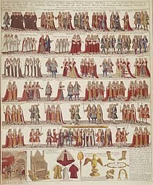 Partial illustration of the State Procession prior to the Coronation of James II and Mary of Modena at Westminster, 23 April 1685 Coronation Procession of James II.jpg