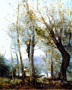 Le Batelier passant derrière les arbres de la rive - Jean-Baptiste Camille Corot