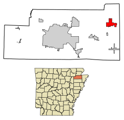 Location of Monette in Craighead County, Arkansas.