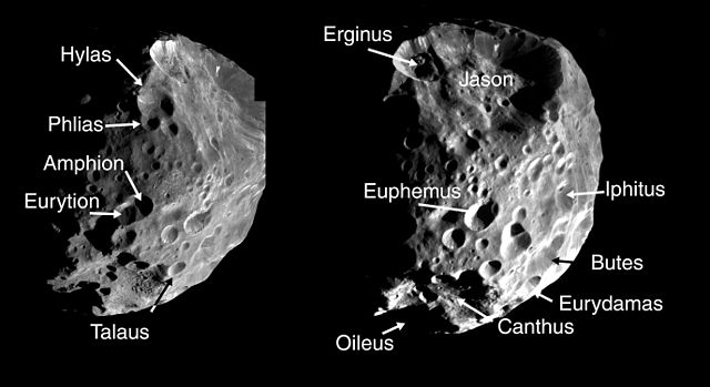 Examples of crater nomenclature on Phoebe