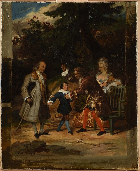 File:DEVERIA Achille Voltaire bénissant le petit-fils de Franklin Huile sur toile.jpg