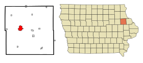 Delaware County Iowa Incorporated and Unincorporated areas Manchester Highlighted.svg