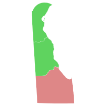 Results by county:
Bonini--40-50%
Murray--40-50% Delaware Governor Republican primary, 2020.svg