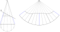 Developpement tronc cone plan incline une seule vue geometrie descriptive.svg