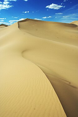 Dunes in Gobi Gurvansaikhan National Park; the Gobi desert is the fifth largest desert in the world. Dunes in Gobi Gurvansaikhan National Park.jpg