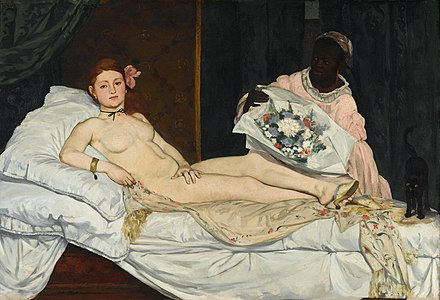 Manet's Olympia. The subject is wearing a pair of mules.