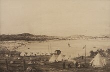 Encampment of Wolseley expedition, 1870, at Sault-Ste-Marie, Canada, Samuel Kay Encampment of Wolseley expedition, 1870, at Sault-Ste-Marie, Canada (HS85-10-41466).jpg