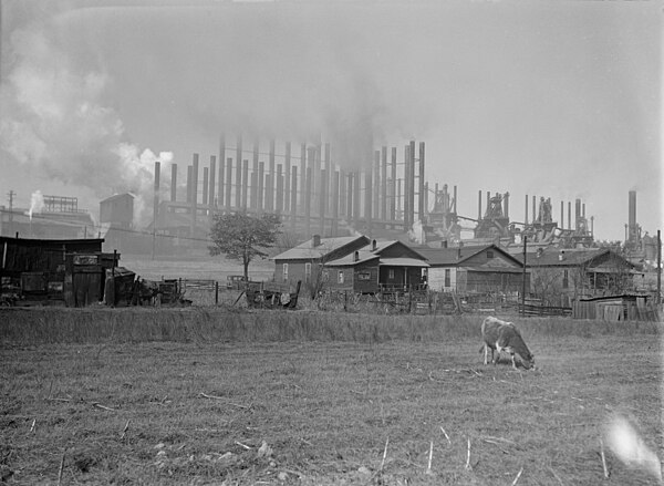 View of Ensley worker housing and steel works in February 1937. Arthur Rothstein for the U. S. Farm Security Administration