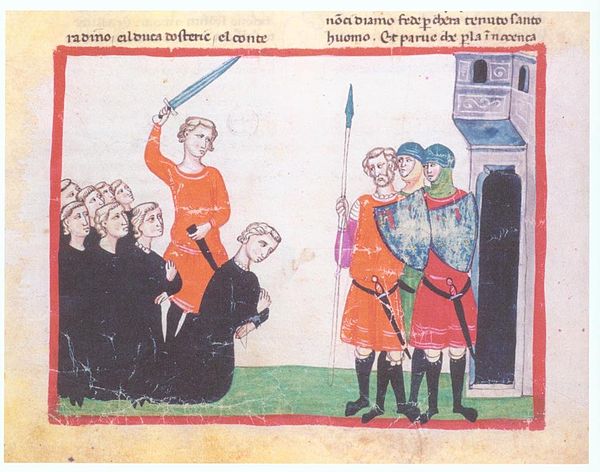 Execution of Conradin by Giovanni Villani, Nuova Cronica, 14th century