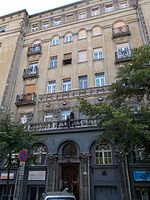 Facade. Bakáts Square building complex. Listed ID 8158. Balconies. - 8, Bakáts Sq., Budapest District IX.JPG