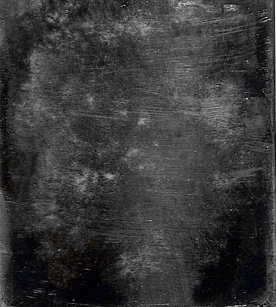 Failed image attempt by John W. Draper from the box containing his early efforts at making daguerreotypes at NYU in the  fall of 1839