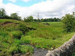 The old Crooked Dam millpond site on the Powgree Burn in the Fairy Glen. Fairy Glen on the Powgree, Gateside.JPG