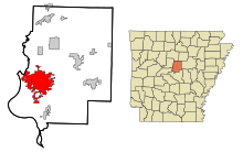 Faulkner County Arkansas Incorporated and Unincorporated areas Conway Highlighted.svg