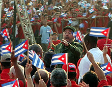 Castro amid cheering crowds in 2005 (Source: Wikimedia)