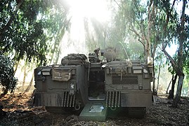 La rampe dérobée vue depuis l'arrière d'un Namer du 13ème bataillon de la brigade Golani stationné sur le plateau du Golan.