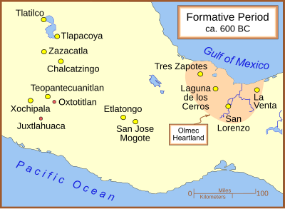 Xochipala in relation to other Formative Period archaeological sites Formative Era sites.svg