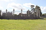 Gatepiers, gates and series of 12 pillars forming west boundary wall of garden at Barrow Court