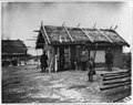 Goldi village along the Amur River, north of Khabarovsk 1895. Note the dried sturgeon leaning against the home and atop its thatched roof.