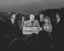 Davis with Shelley Duvall, U.S. Senator Alan Cranston, and Morgan Fairchild in 1986. Gray Davis, Shelly Duvall, Morgan Fairchild and Alan Cranston, 1986.jpg