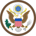 Stema Statelor Unite ale Americii, cu deviza pe eșarfă: E PLURIBUS UNUM
